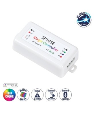 GloboStar® 70039 SP105E Ασύρματος WiFi LED FULL COLOR Magic Digital Pixel Controller iOS-Android Bluetooth για LED Digital Πολύχρωμα και Μονόχρωμα Προϊόντα DC 5-24V 1 x 2048 IC Max